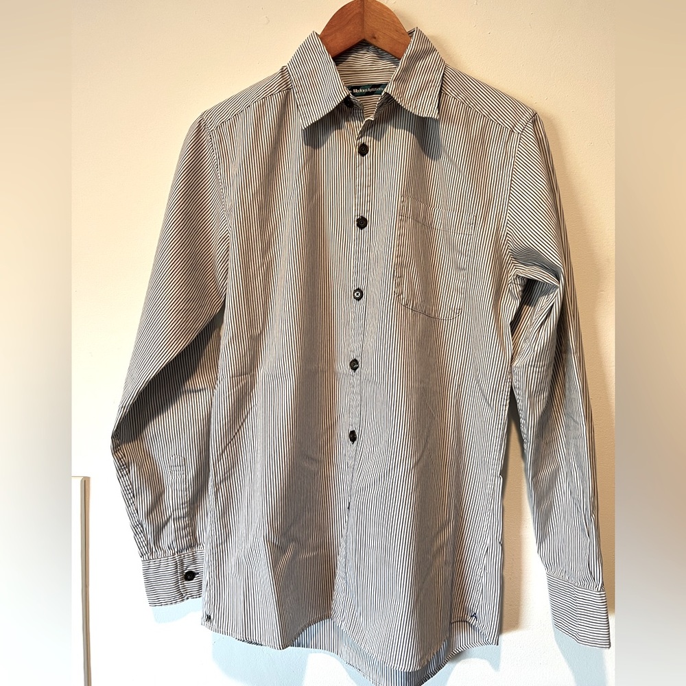 Modern Amusement size small slim fit men’s. White with blue & brown stripes.